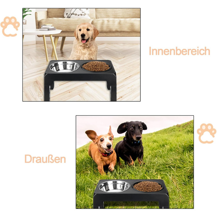 Підвищена годівниця для собак з регулюванням висоти, 4 положення, 2 миски з нержавіючої сталі та 1 миска для повільного годування, станція для годування собак великих, середніх та маленьких порід