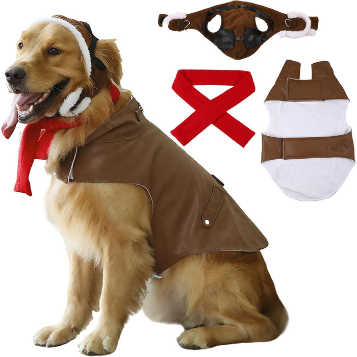 Костюм пілота для собак Huhumy, карнавальний костюм для великих собак, шапка та шарф, косплей, вечірка, Хелловін