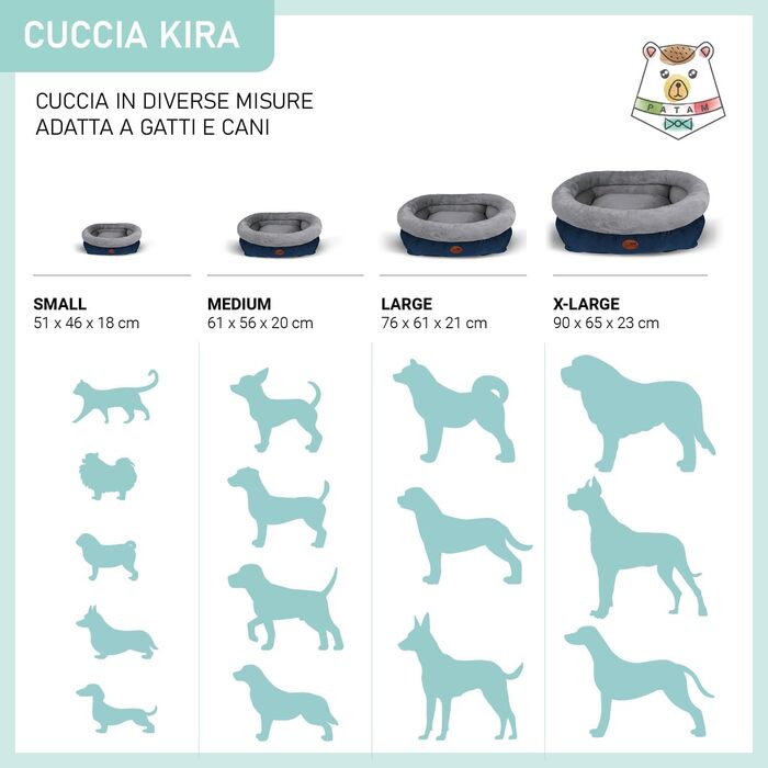 Ліжко для собак та котів Kira – знімний матрац, м'яке та нековзне, можна прати в машині – Small 51 x 46 x 18 см (Extra-Large 90x65x23 см, Блакитний)
