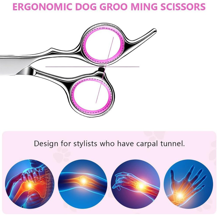 Набір професійних ножиць для грумінгу собак та котів, 5 шт. з нержавіючої сталі: ножиці для підстригання, ножиці для витончення, ножиці з вигнутим лезом, ножиці для стрижки лап, гребінець для грумінгу