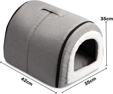 Кігтеточка-ліжко для котів та маленьких собак Hollypet, сірий колір. Зручне ліжко-печера з льону 2-в-1, тепле гніздо для котів та собак.