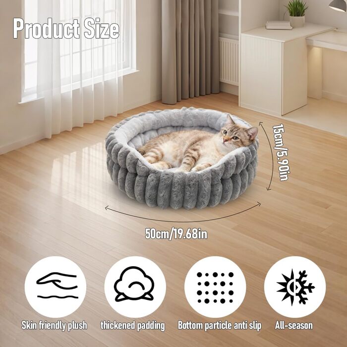 Килимок для котів та собак: ліжко-лежанка, знімний, для маленьких та середніх порід (сірий, M)