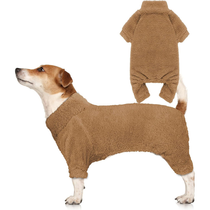 Піжама для собак Fuzzy, роголик, тепла, м'яка, зручна, легка, для маленьких собак, розмір S (великий, кава)