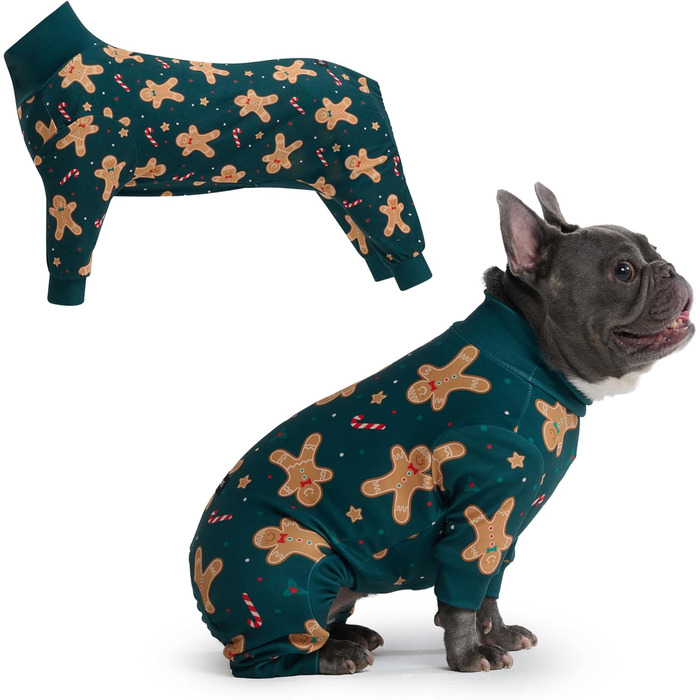 Піжама для собак Spark Paws, ультрам'яка, 4-стороння еластичність, післяопераційний одяг, сорочка-комбінезон для маленьких, середніх та великих собак - M (Gingerbread Man, XL: 10-16kg)