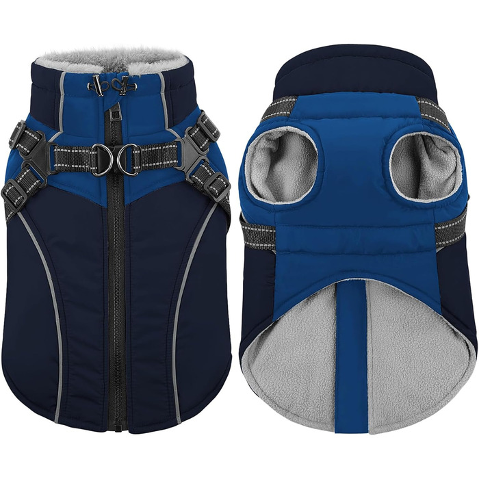 Зимовий теплий одяг для собак Konvinit: куртка з підкладкою з флісу, світловідбиваючі елементи, для собак середніх розмірів, розмір M, зелений/синій (M: обхват грудей 53 см)