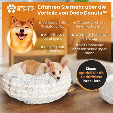Ліжко для собак і котів PETS-TOP, плюшеве, 60 см, перлово-сіре, знімний чохол, для малих порід