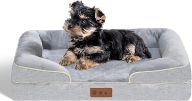 Ортопедичне ліжко для собак середніх порід - Водонепроникне ліжко для тварин з піною-пам'яттю знімний, пральний чохол, антиковзаюче ліжко-софа для собак середнього розміру (M, Сірий) 86.4 x 91.4 x 16.5 см
