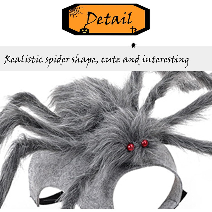 Костюм Павука на Хелловін для собак BAMY, кумедний аксесуар, сірий колір, косплей для домашніх тварин, розмір S (обхват грудей 30–41,9 см)