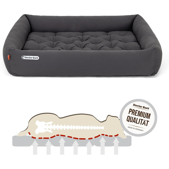 Ортопедичне ліжко для собак Doctor Bark - велике (XXL, 110x100 см) з м'якою підстилкою, сіре, миється до 95°C, гігієнічне