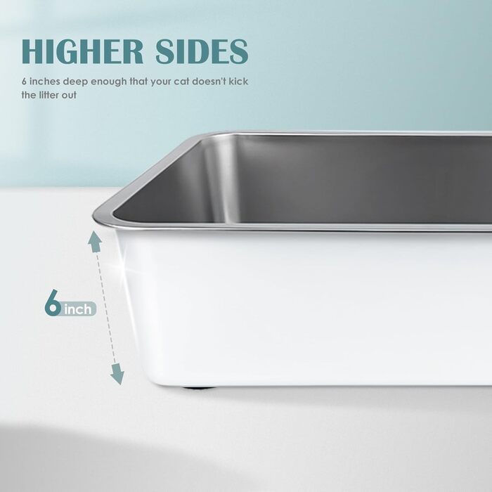 Великий котячий туалет із нержавіючої сталі IKITCHEN 60×40×15 см — металевий лоток для котів і кроликів, без запаху, антипригарний, стійкий до плям та іржі, з нековзкою гумовою основою