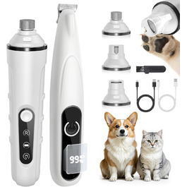 PAPMINI 2-в-1 триммер для когтів та стрижка когтів для собак, безшумний, акумуляторний, для великих, середніх та маленьких собак, білий