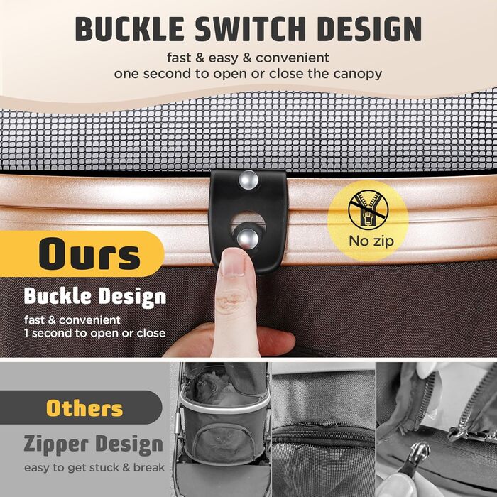 Візок для котів та собак Gimars 20кг, 4-в-1, складання, поворот 360°, гумові колеса, гальмо, захист від дощу, регульована ручка, хакі