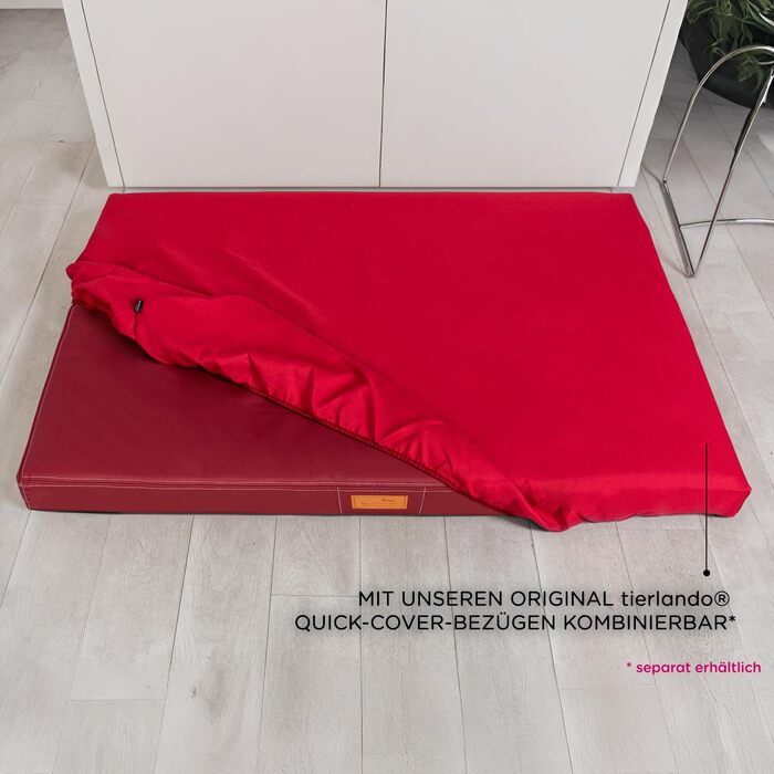 Ортопедичний лежак для собак Tierlando® Oscar Easy CLEAN з екошкіри та віскоеластичної піни, з антиковзною основою, розмір L 150 x 100 x 10 см, темно-червоний