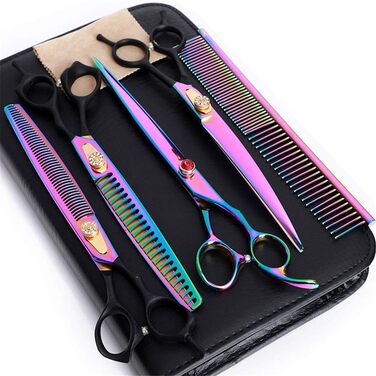 Професійна ножиця для стрижки собак Profi Hunde Haarschere, 8.0 дюймів, ефілююча ножиця, вигнута ножиця, гребінець для грумінгу, фіолетовий колір