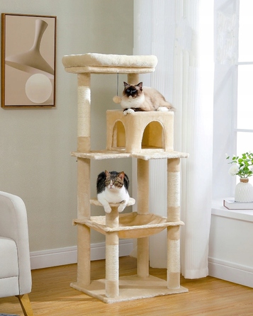 Високий когтеточка-комплекс для котів Emes, бежевий (101-160 см), 5 рівнів, з джутовим канатом