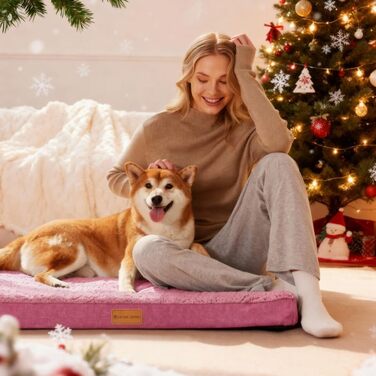 Ортопедичне ліжко для собак Patas Lague, велике, 91,4 x 61 см, м'яке, водонепроникне, з піною, знімний та пральний чохол, неслизьке дно, колір рожевий (L 142 x B 102 x H 10 см)