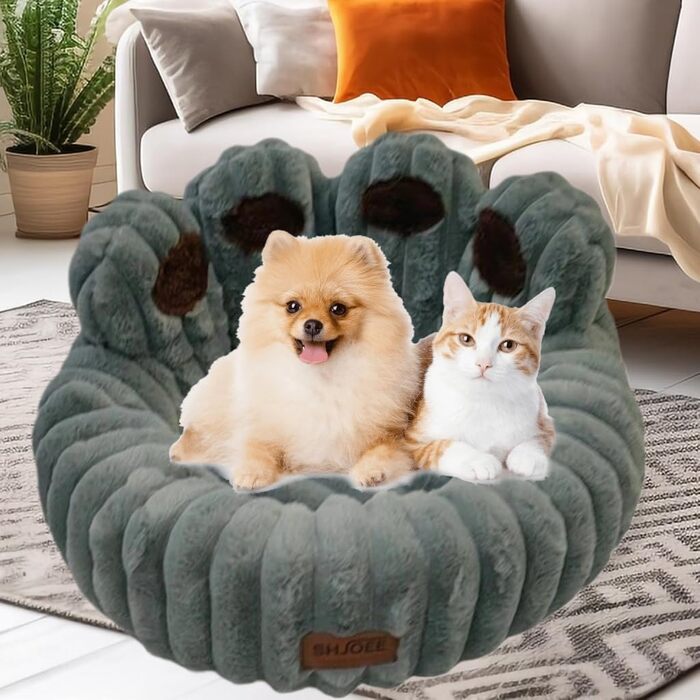 М'яке ліжко для домашніх тварин: ліжко для собак та котів у формі лап ведмедя, діаметр 60 см, сіре