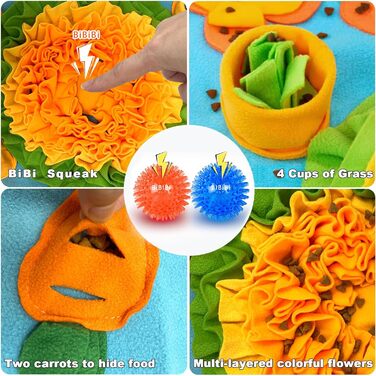 Schnüffelmatte для собак KVEXLIM – інтерактивна килимок-іграшка з центрум з пищалкою та 2 іграшками-шипами | Розвиваюча іграшка для собак маленьких, середніх та великих порід | Повільний годівник