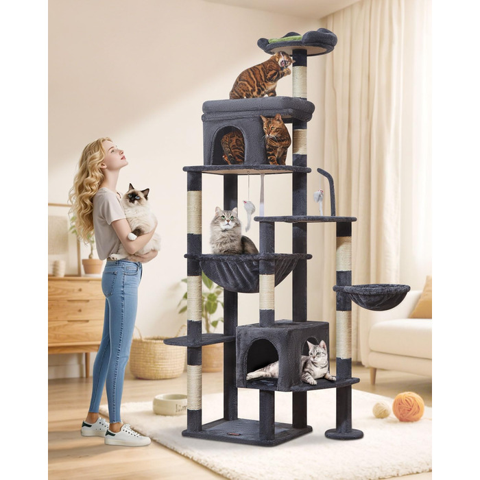 Драбина для котів Taoqimiao MS032G XXL - велика, для дорослих, з металевою гамаком, сірий