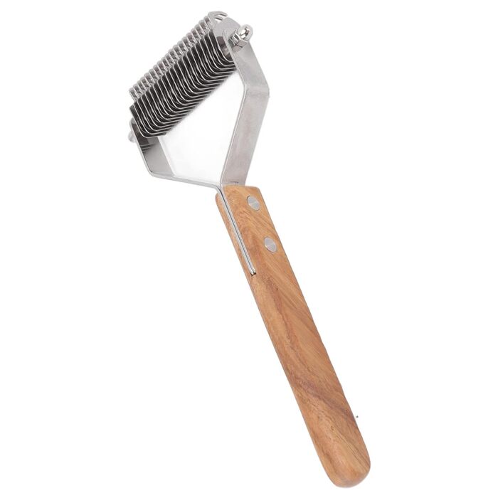 Щітка для вичісування шерсті з вузлами з подвійною щетиною та дерев'яною ручкою. Ідеальна для собак, котів та цуценят. Безпечна, з округлими краями.