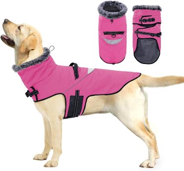 PAWIVID Водонепроникний зимовий одяг для собак - вітрозахисна куртка з шлейкою та карабіном для маленьких, середніх та великих собак. Підходить для прогулянок та походів на відкритому повітрі (Рожево-червоний, M)