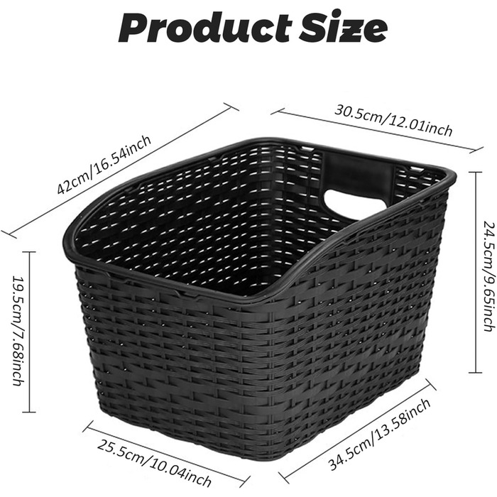 Велика плетена корзина для велосипеда: міцна, з ручкою та дзеркалом PP для сумок, тварин, овочів та м'ячів