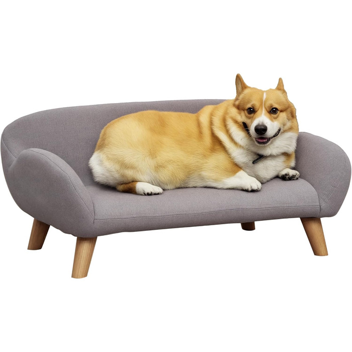 PawHut Софа для собак, лежанка для тварин, скандинавський стиль, сіра, 72 x 44 x 31 см