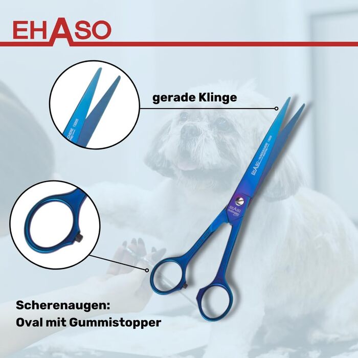 Професійна пряма ножиця для собак з титану EHASO – 20 см, нержавіюча, довговічна