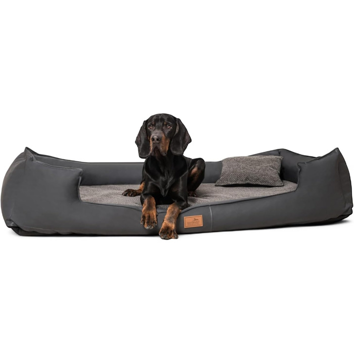 Ортопедичне ліжко для собак Tierlando® Linus Ortho Plus, 110x90 см, з віскоеластичною матрацом, штучна шкіра, графіт