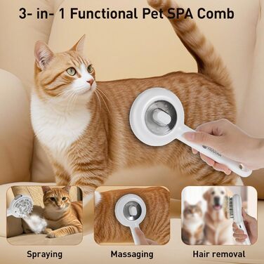 Масажна щітка 3-в-1 для тварин | Антистатичний гребінь для котів та собак | Видалення шерсті та масаж | Вбудований пульверизатор для води | Ідеальна для щоденного догляду за шерстю