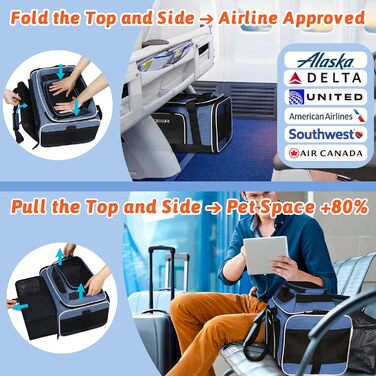 Трансформер-переноска для котів та собак, блакитна, 43.2 x 27.9 x 24.1 см, сумісна з Alaska Airlines