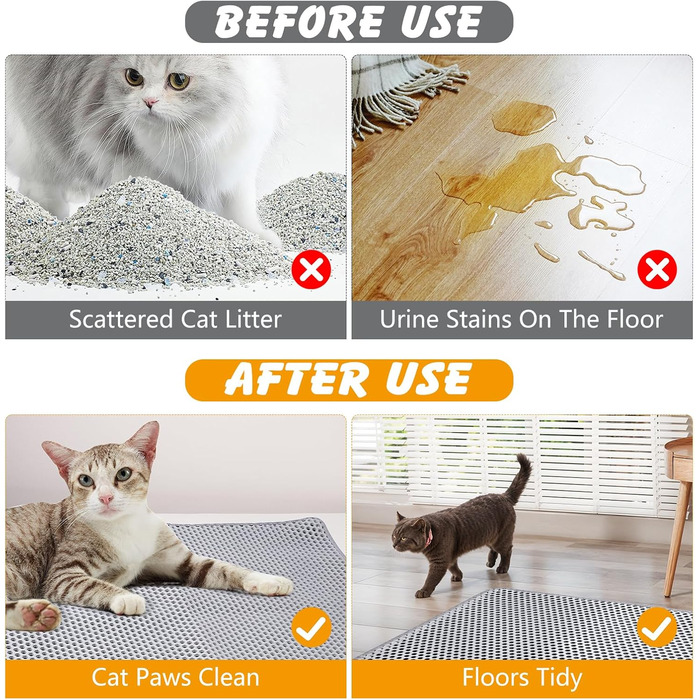 Килимок для котячого туалету Ondware, 117.8 x 66 см, двошаровий, вологостійкий (сірий)