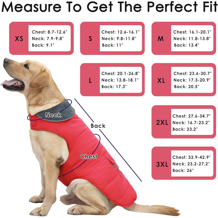 Зимовий одяг для собак: теплий жилет з кишенею та світловідбиваючими смугами, для цуценят та собак різних розмірів (Червоний, 3XL)
