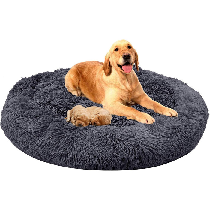 М'яке кругле ліжко для собак Antistress, корзина для собак, плюшеве ліжко для домашніх тварин, зручне та миється. Ліжко-корзина для собак маленьких, середніх та великих порід (90 * 90 см, темно-сірий)