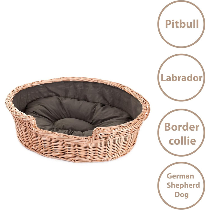Плетений корзинка для собак та котів з подушкою, овальна, 75x57x19 см