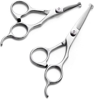 Професійна шерстьостригальна ножиці для собак, нержавіюча сталь, прямі та зігнуті леза, безпечні закруглені кінчики, для грумінгу обличчя, вух, носа та лап