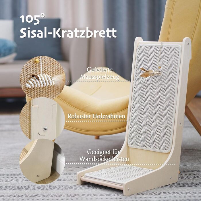 Котячий когтетоп PETKARAY L-подібний, 68 см, з сизалю, для котів, з котячою м'ятою та іграшкою-мишкою