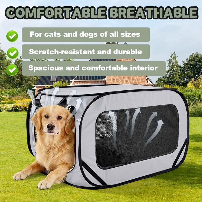 Складана переноска для собак та котів, дорожня переноска для тварин, 94x53x53 см, з двома дверцятами, Oxford, зелений/сірий