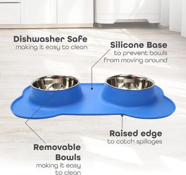 Набір мисок для тварин DIVCHI: миска для їжі та води, силіконовий піднос, для котів, цуценят, маленьких собак (блакитний, зелений)