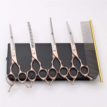 Набір професійних ножиць для грумінгу тварин: ножиці для собак та котів, набір для догляду за шерстю, нержавіюча сталь 440C, 7 дюймів, червоний