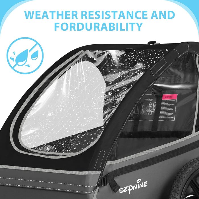 Причіп для велосипеда Sepnine для дітей, на 1 або 2 дітей, від 12 місяців, швидке кріплення, складний, з 5-точковим ременем та кишеньками для зберігання, BT609S-Black