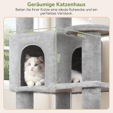 Комплекс для котів Globlazer Kratzbaum 165 см, великий, сірий: будиночок, платформа, лежак, стовпчики для дряпання