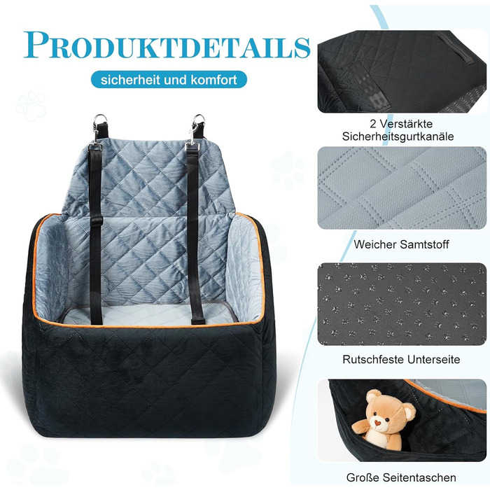 Автомобільний собачий сидіння для собак великих та середніх порід до 45 кг, знімний та пральний, з безпечними ременями та неслизьким дном для заднього сидіння авто