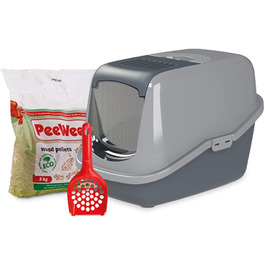 Котлові туалети PeeWee EcoHus з кришкою: закритий котячий туалет з 3 кг дерев'яної тирси, сірий колір