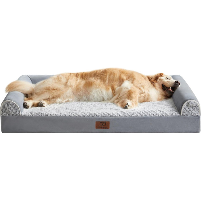 Ортопедичні лежанки для собак великих порід WNPETHOME, водонепроникні, з піною з ефектом пам'яті, з бортиками, неслизька підкладка, сірий колір