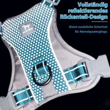 Шлейка для собак Huntboo Anti-Zug, для малих, середніх та великих собак, не тягне, світловідбиваюча, з 2 карабінами, регульована, для тренувань та бігу (M, синій)