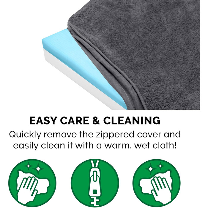 Гірчичне собаче ліжко Furhaven з охолоджуючим гелем, водонепроникне, для собак середніх та маленьких порід (до 15,9 кг), знімний, пральний чохол, для дому та вулиці, з логотипом, фротте та замша (сірий), 135 x 102 x 13 см