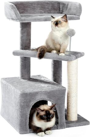 Котячий будиночок Made4Pets, килимовий когтеточка, сірий, багаторівневий дерев'яний комплекс для котів, 73,7 см, сучасний ігровий меблевий комплекс для маленьких та середніх домашніх котів