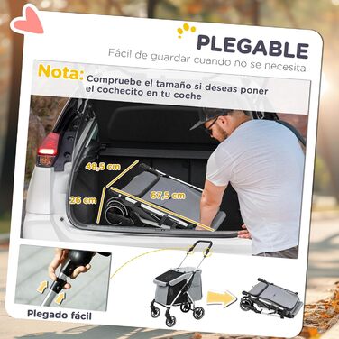 Візок для собак PawHut Faltний, маленький, з універсальними колесами, ременем безпеки, знімним килимком та вікном, сірий/світло-сірий, 80x48,5x106 см