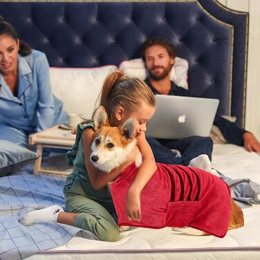 Рушник для собак PETCUTE з мікрофібри, швидковисихаючий, з застібкою-липучкою, для середніх та великих собак, червоний, 2XL